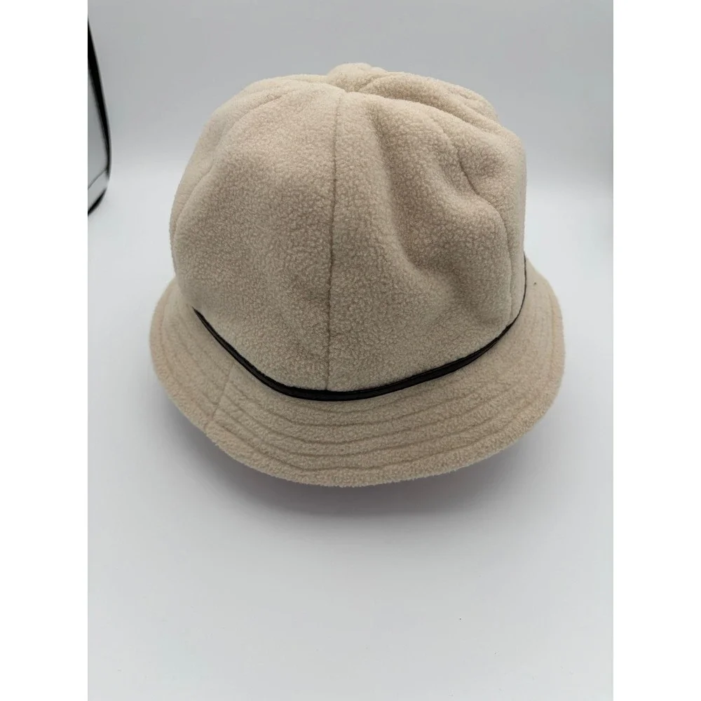 Betmar Bucket Hat Womens One Size Beige Fleece Faux Leather Bow Cloche
